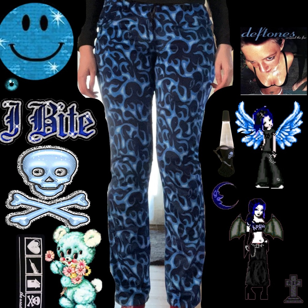 serious LA blue velvet flame pants